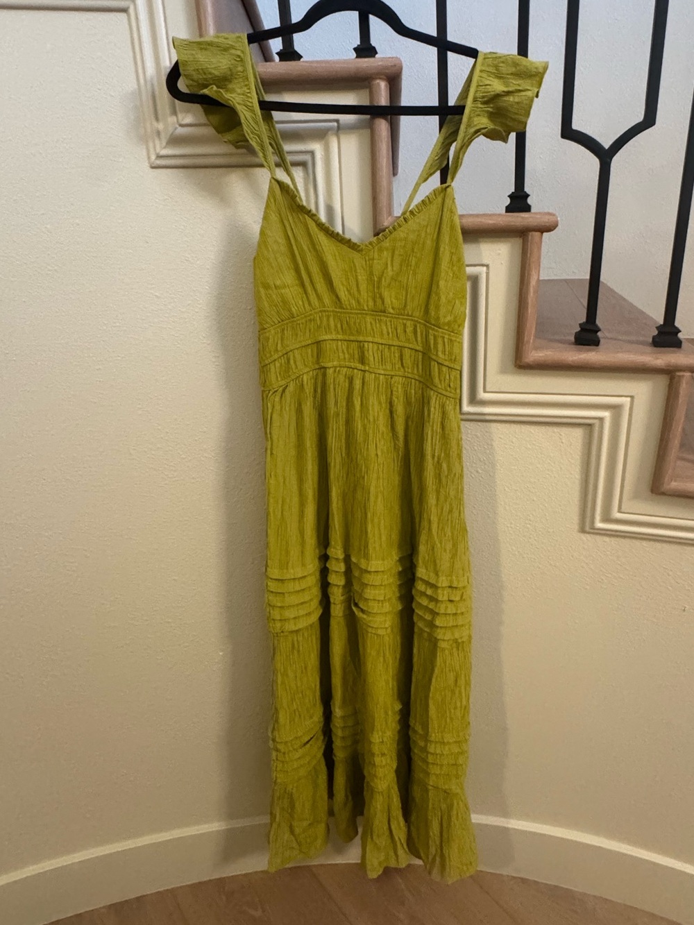 Max and Ash Tiered Maxi Dress in a Chartreuse Green